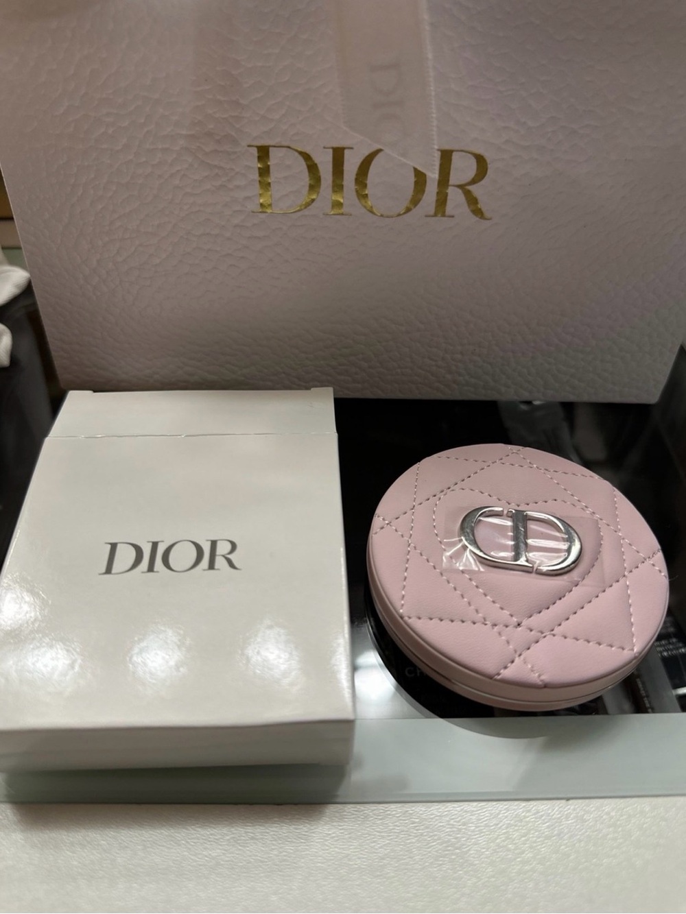Dior Beauty Pink Quilted Heart Compact Double Face Pocket Mirror - New